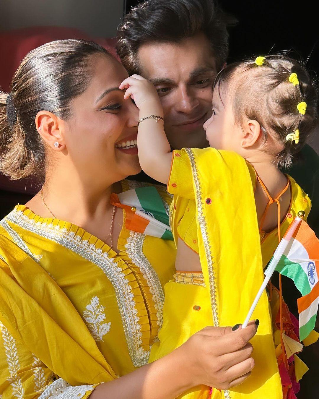 Their cute little family dressed up in yellow on Republic Day this year and clicked some candids with a flag