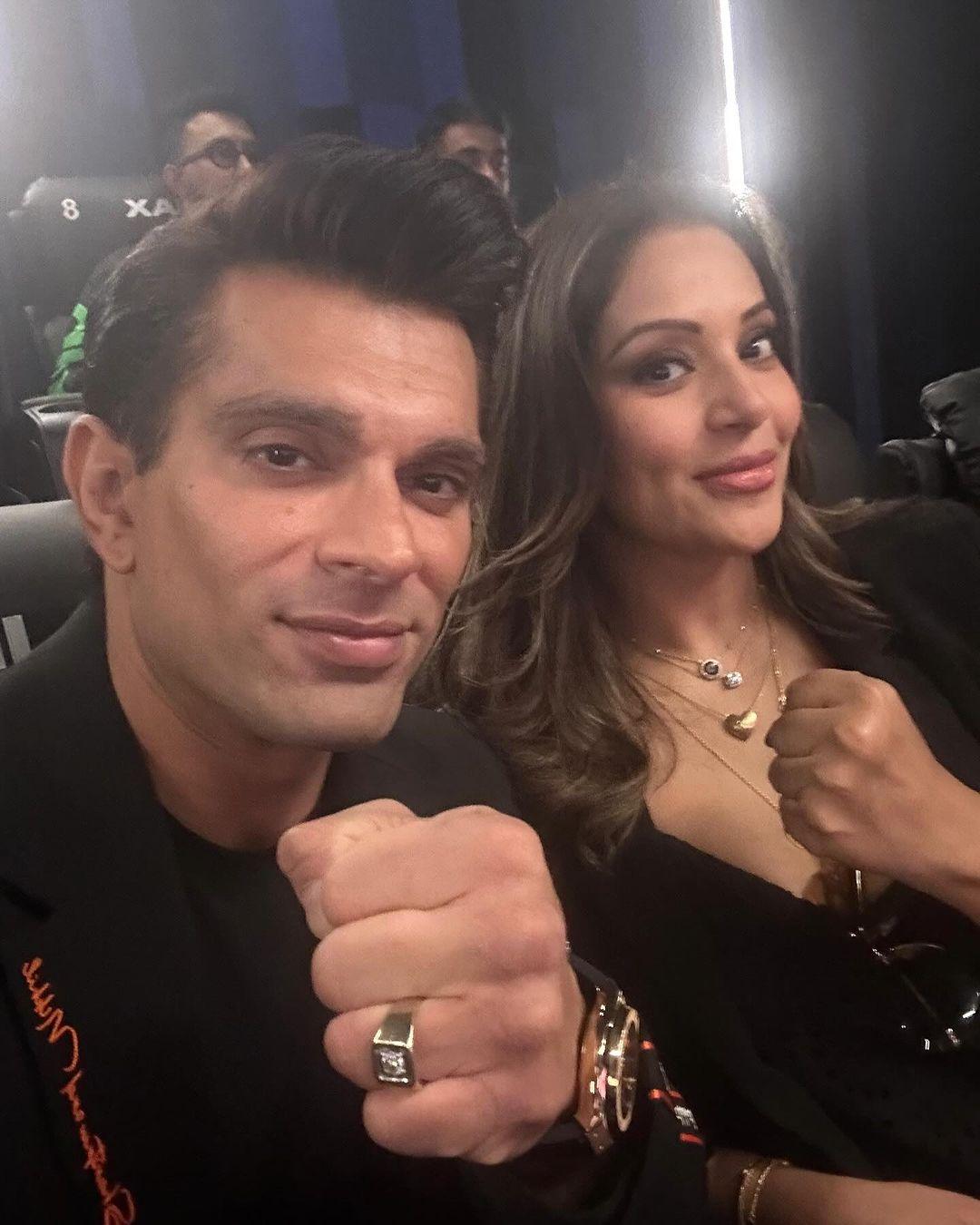 Bipasha also attended the screening of Fighter with Karan and he posted this selfie from the movie hall