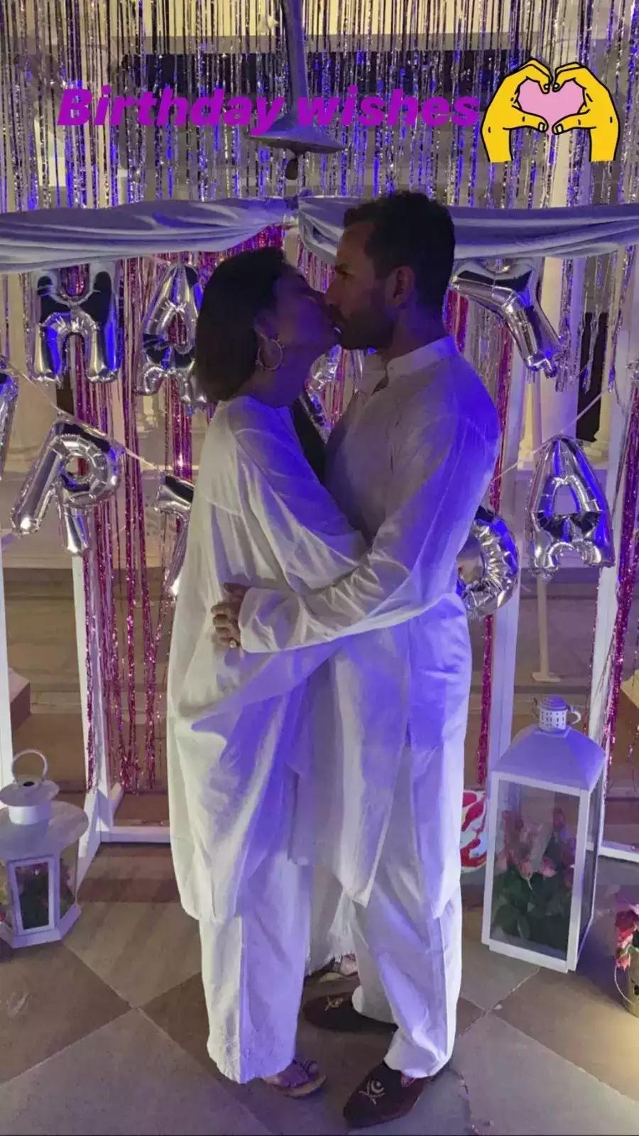 Kareena Kapoor and Saif Ali Khan have been happily married for many years. However, Kareena shared a rare picture of them sharing a kiss on Saif's birthday. Don't they look adorable?