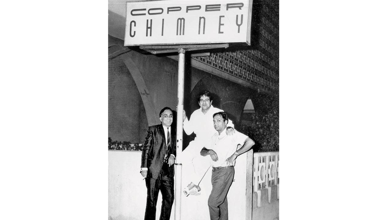 JK Kapur (extreme right) with Dilip Kumar and Prem Chaddha outside Copper Chimney