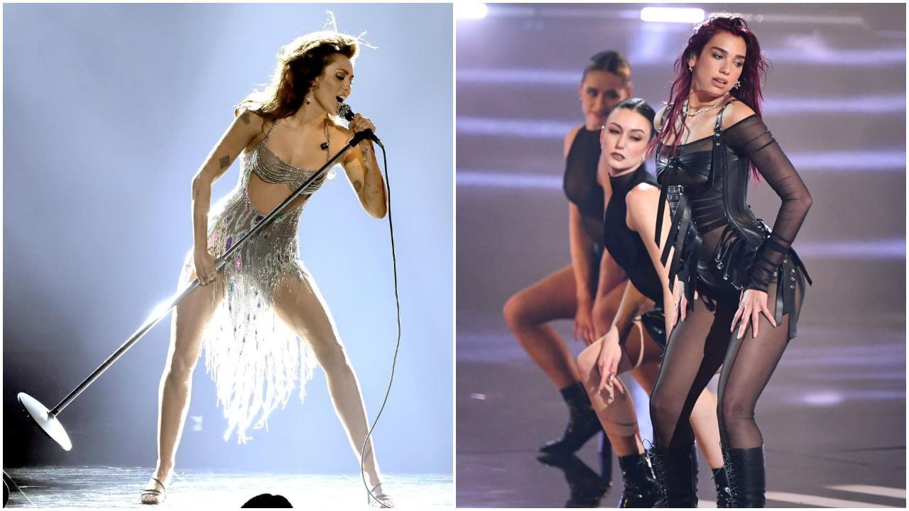 Miley Cyrus and Dua Lipa at Grammys 2024