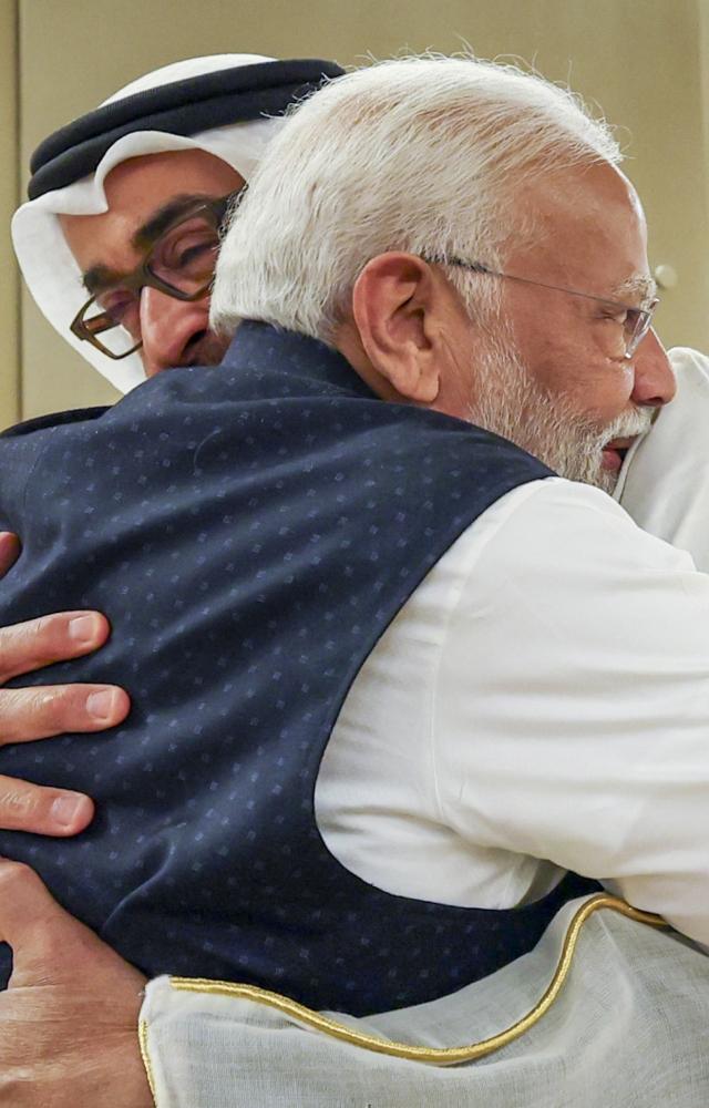 The two leaders hugged each other. He was later given a guard of honour