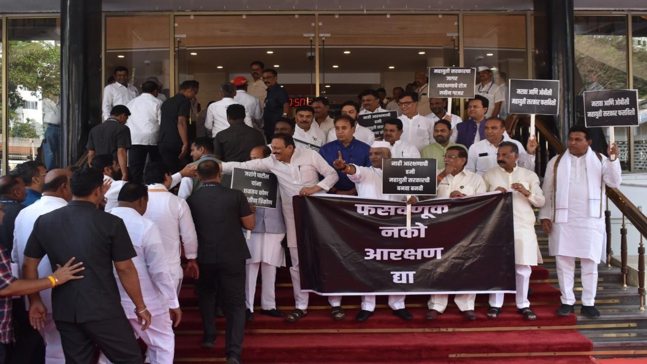 In Pics: Maha Vikas Aghadi protest outside Vidhan Sabha over Maratha quota issue