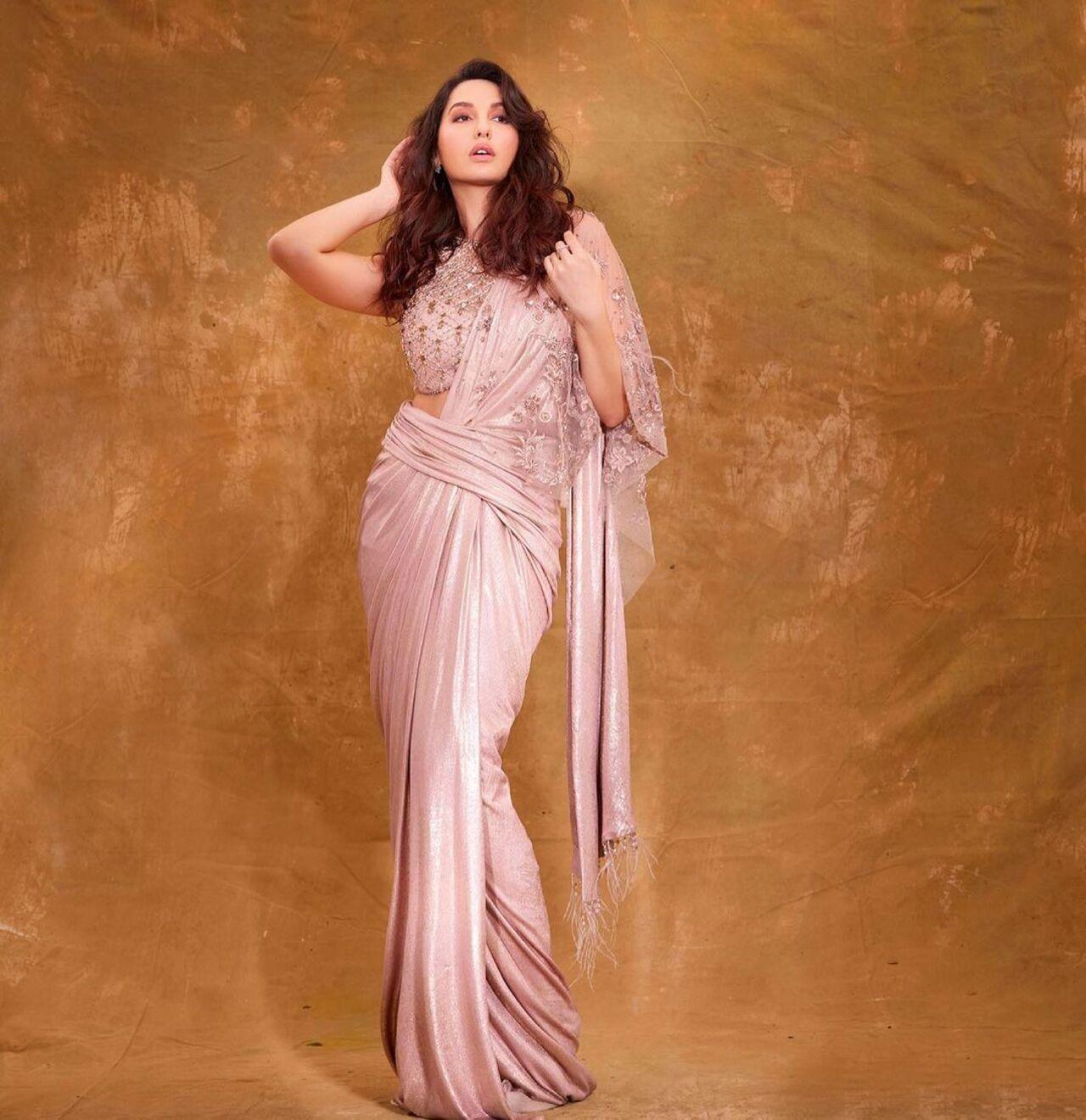 A perfect fusion satin saree that you can recreate for the wedding of a loved one