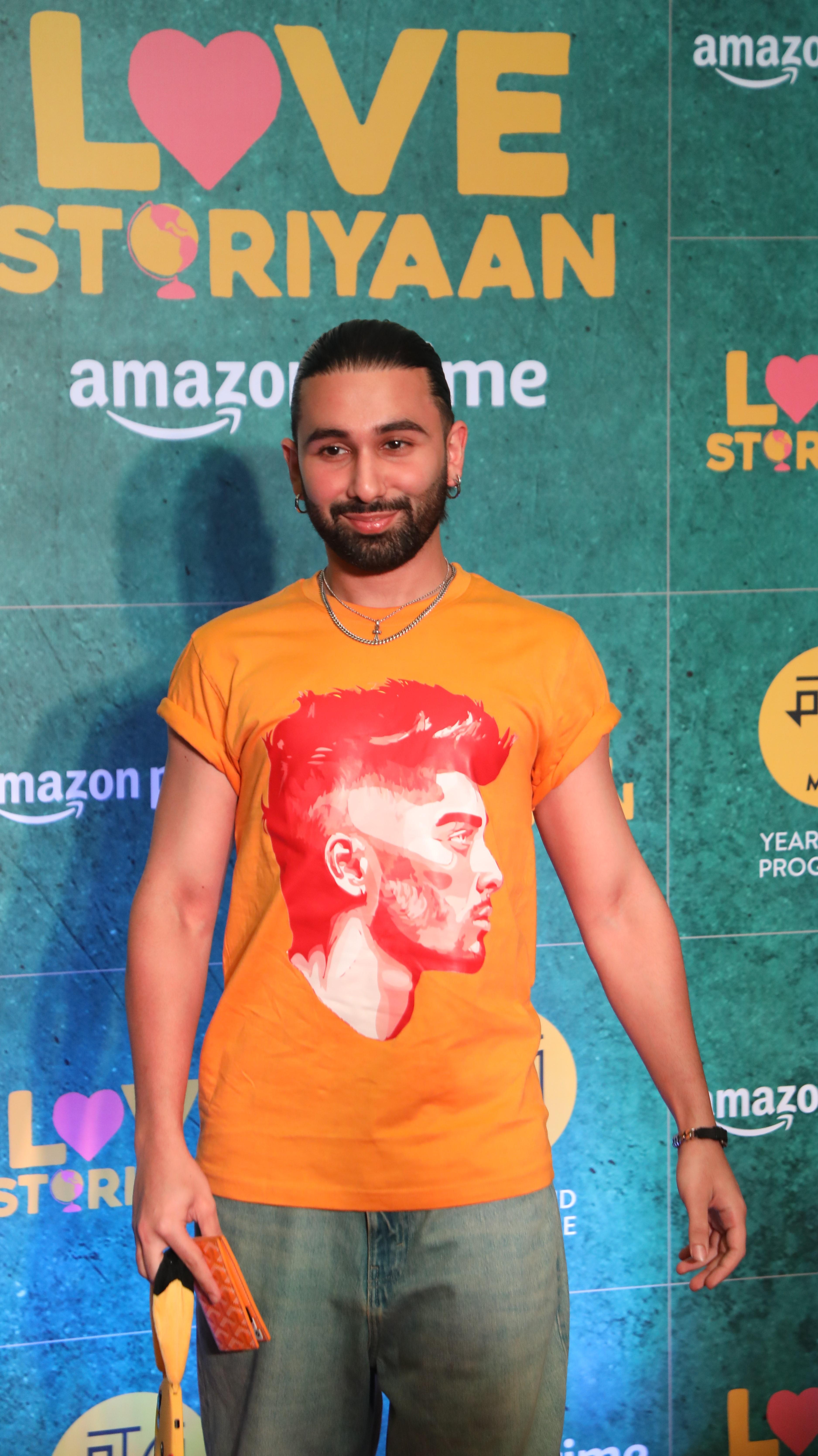 Social media's favourite star Orry wears a quirky T-shirt to the screening of Love Storiyaan