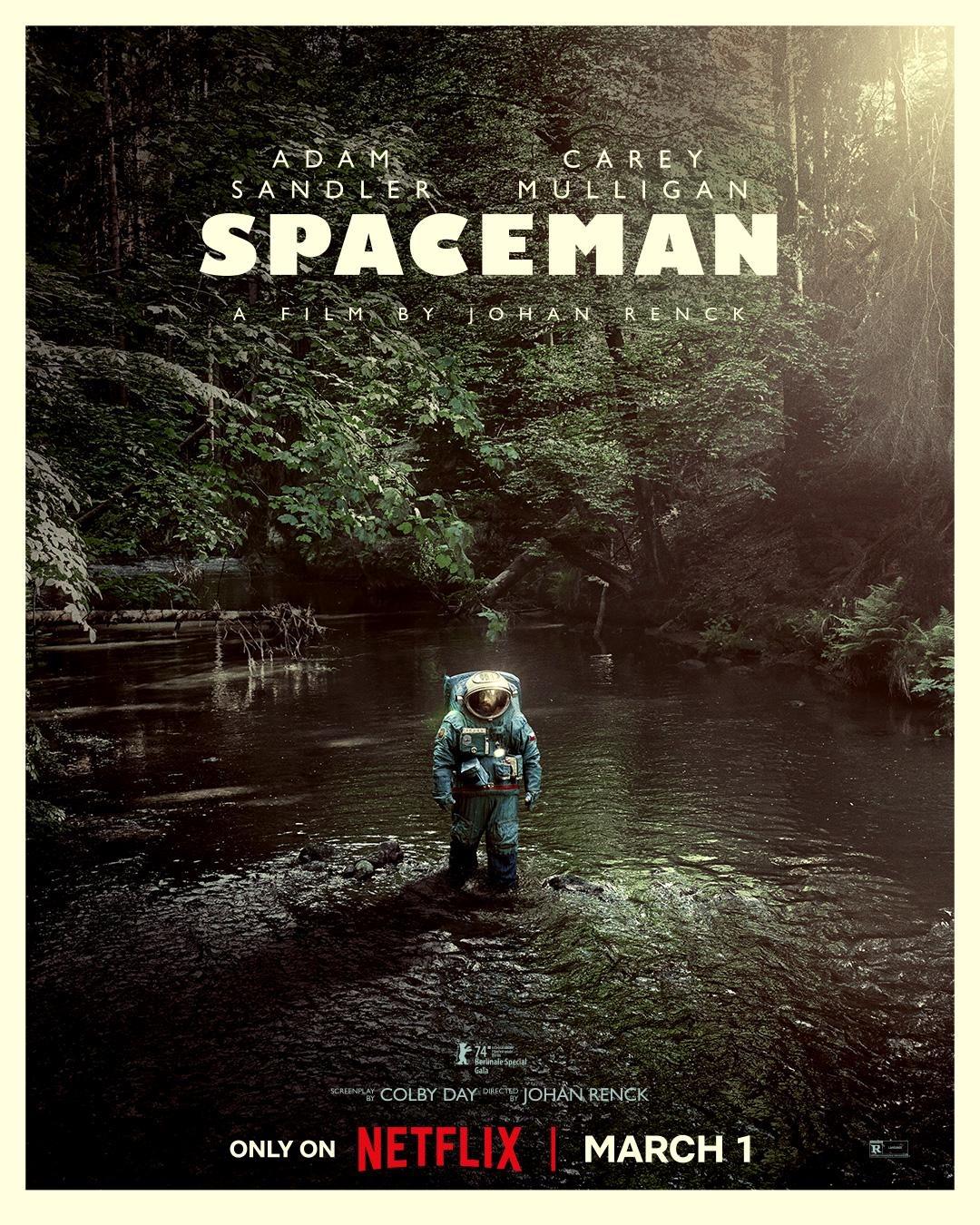 Spaceman (March 1) - Streaming on NetflixSpaceman, based on Jaroslav Kalfar's novel, stars Adam Sandler as astronaut Jakub Prochazka. Tasked with a mission at the solar system’s edge, Jakub’s personal and professional life spirals. A mysterious creature aboard his spacecraft becomes an unlikely ally, guiding him through cosmic dilemmas and earthly troubles. The film blends science fiction with deep human themes, exploring the vastness of space and the intricacies of human connection. It also stars Carey Mulligan and Paul Dano.