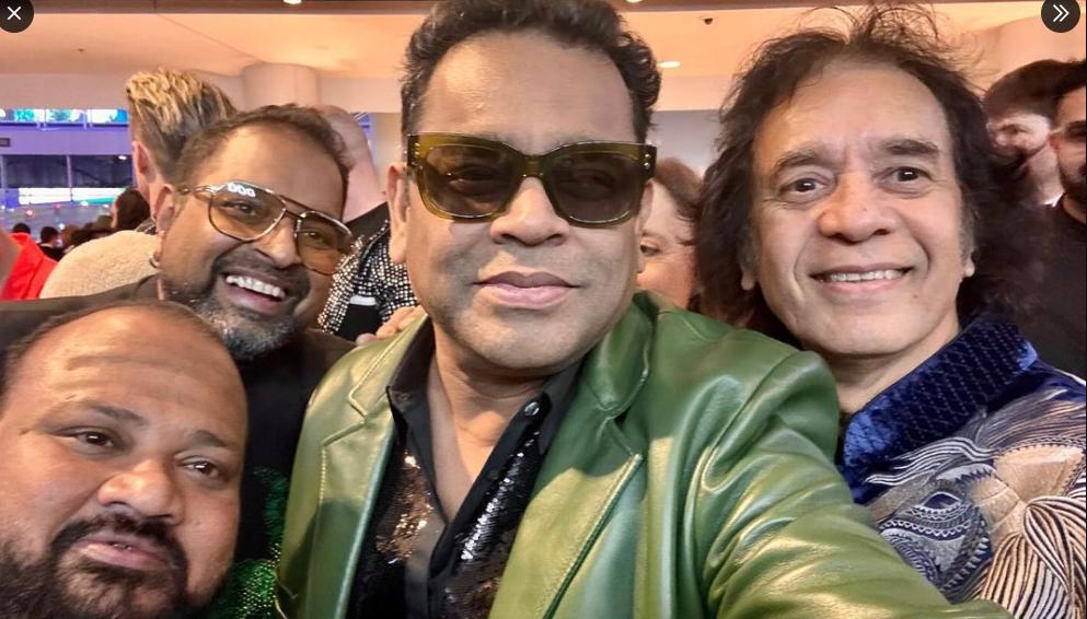 AR Rahman, who won two Grammys for 'Slumdog Millionaire' in 2008, shared a group selfie with Hussain, Mahadevan and Selvaganesh on Instagram.