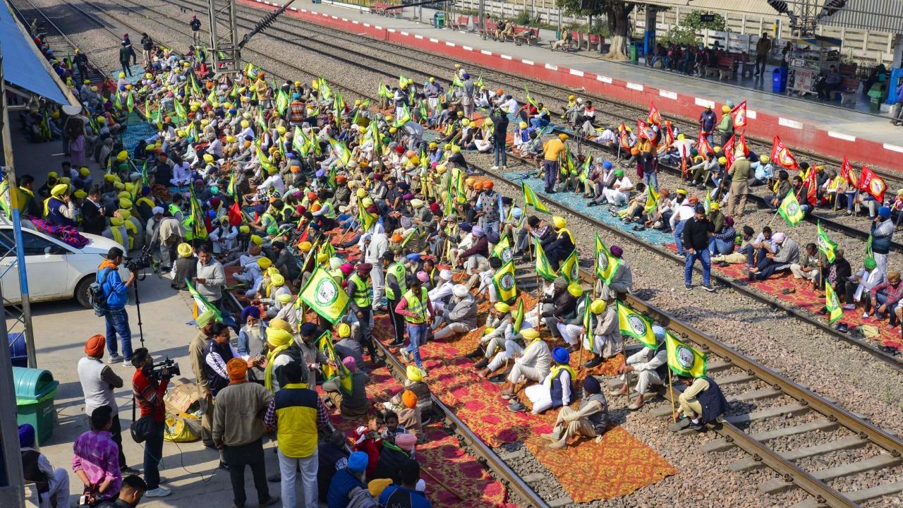 Farmers began their stir around 12 pm by squatting on rail tracks at several places. The demonstrations are likely to continue till 4 pm