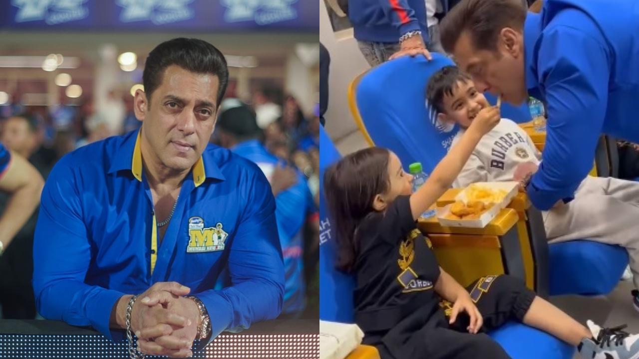Salman Khan's niece Ayat feeds him fries, mom Salma kisses him at CCL match