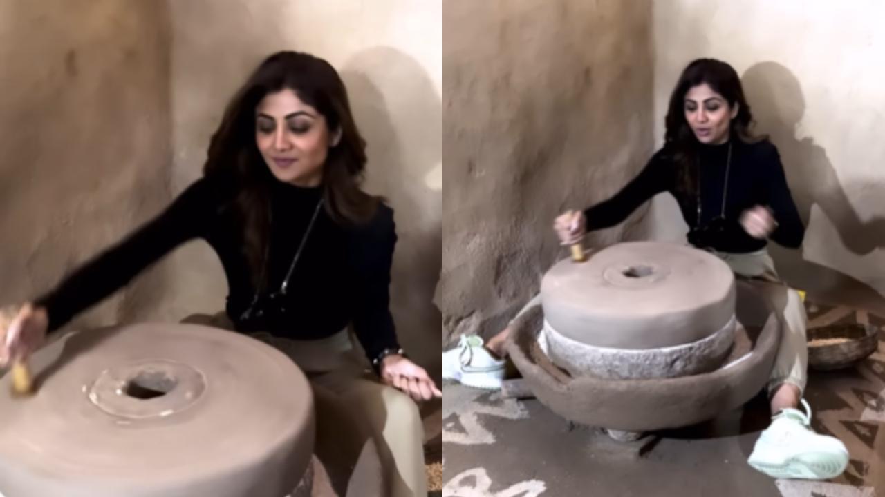 Shilpa Shetty Kundra operates traditional chakki during Rajasthan trip: 'What a workout!'