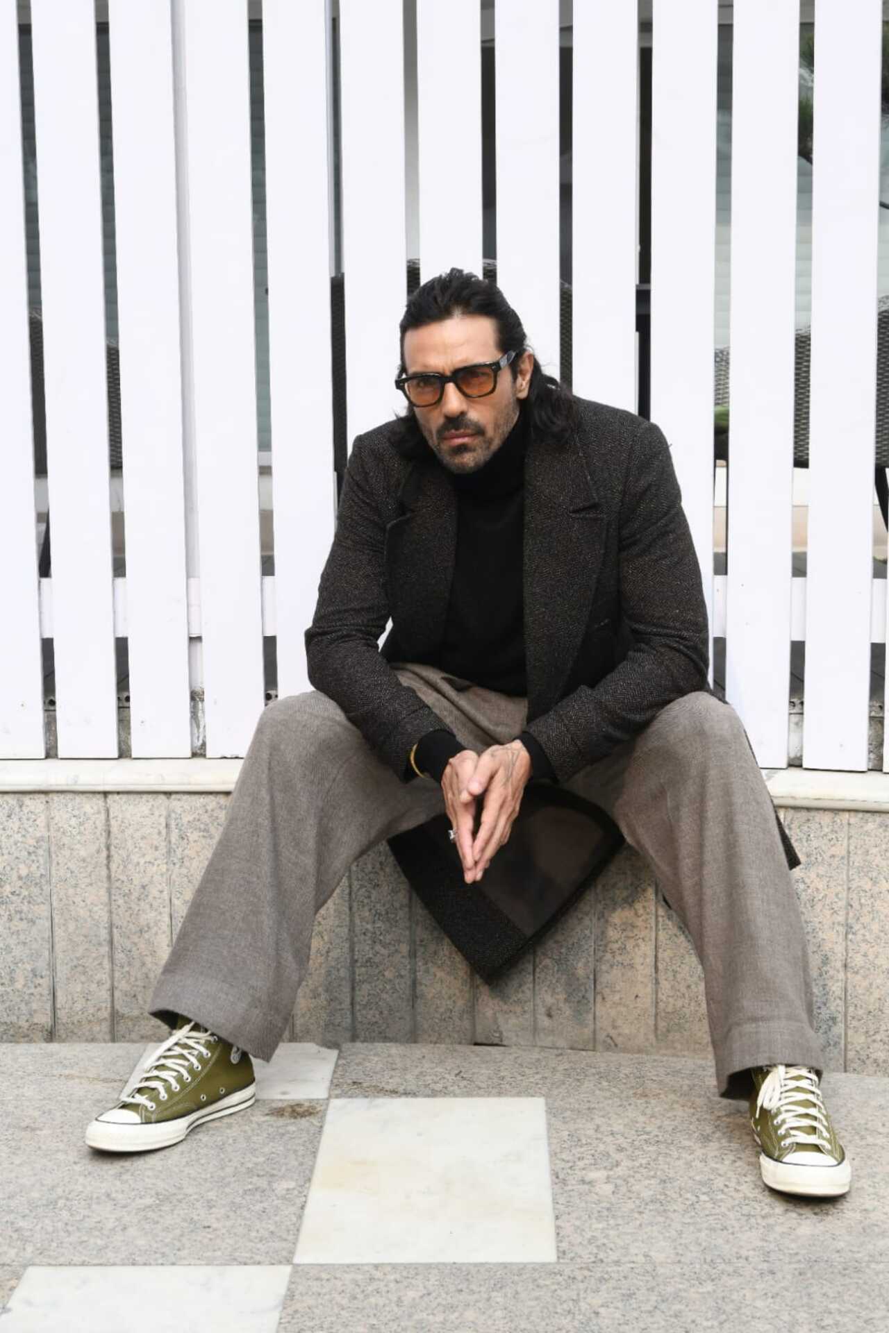 Arjun Rampal looked effortlessly stylish in this layered clothing for the promotions of his film