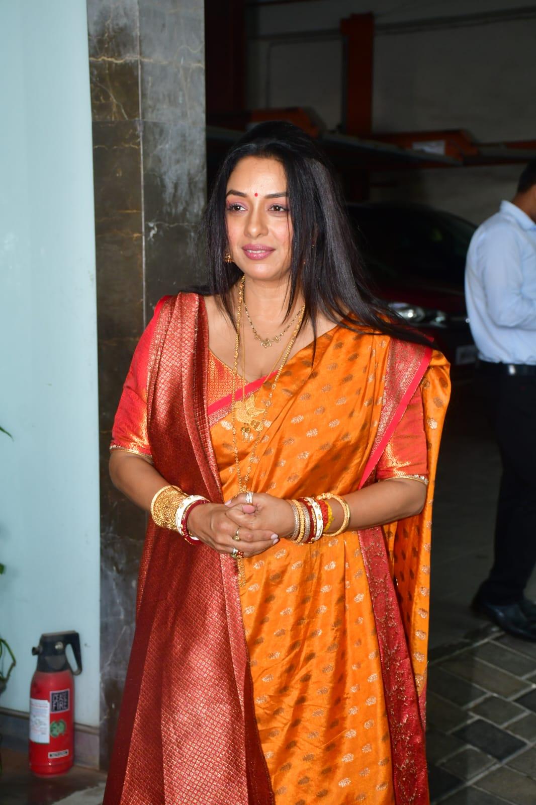 Rupali Ganguly was spotted at Anurag Basu's residence for his Saraswati Puja function. The 'Anupamaa' fame looked absolutely perfect