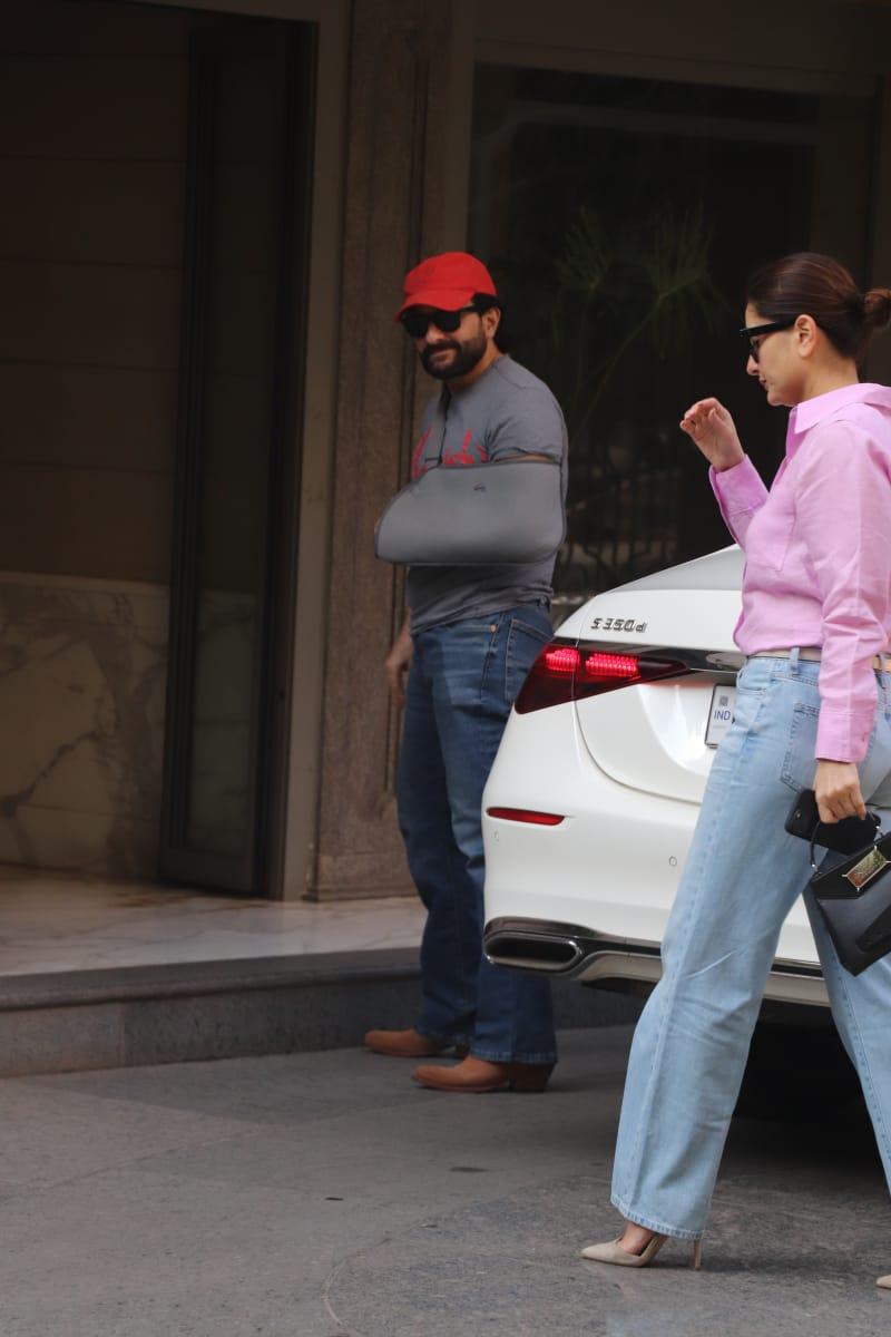 Saif Ali Khan and Kareena Kapoor were clicked at their home today. It looks like Saif Ali Khan is recovering and well!