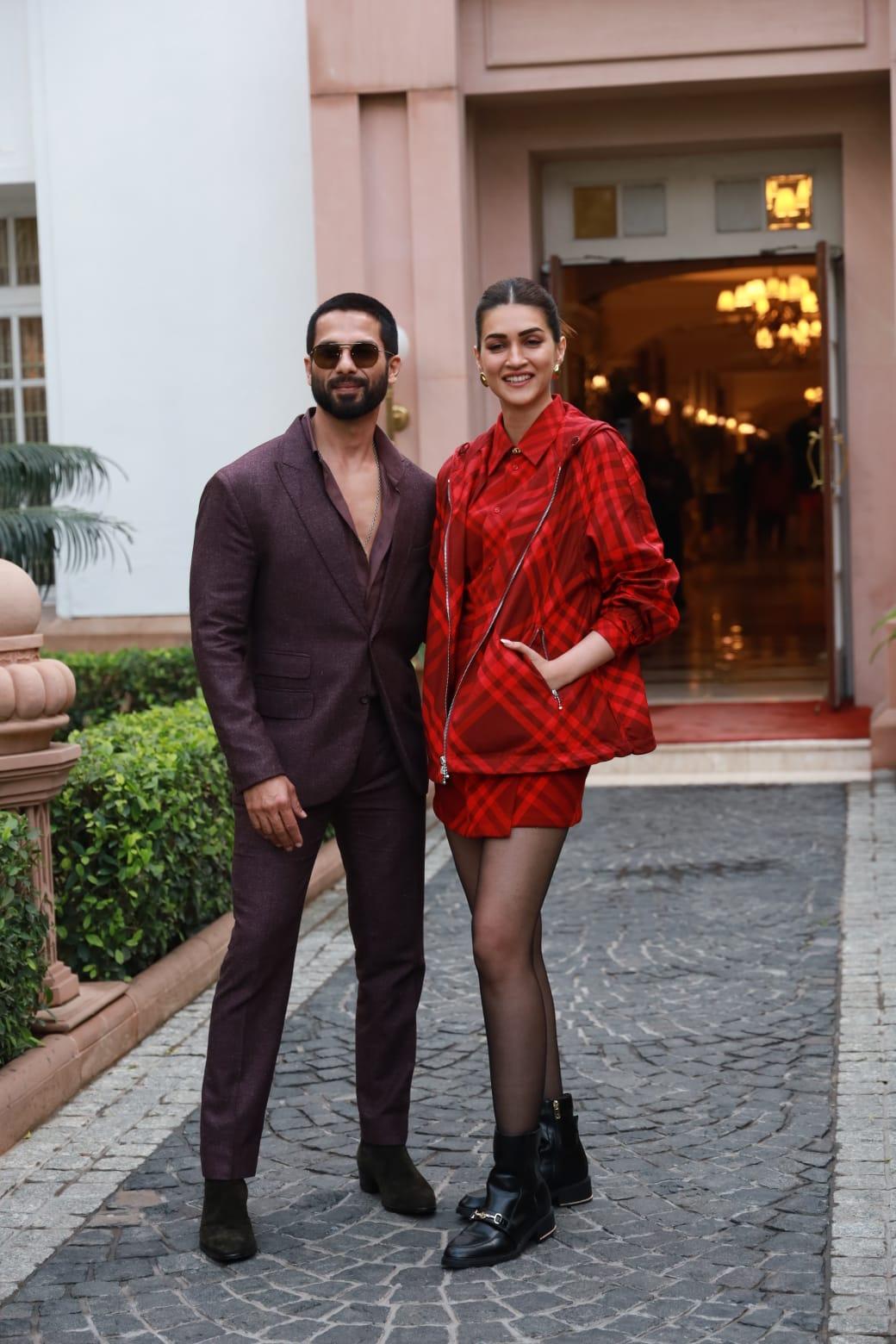 Shahid Kapoor wore a chocolate brown suit as he was spotted alongside Kriti Sanon