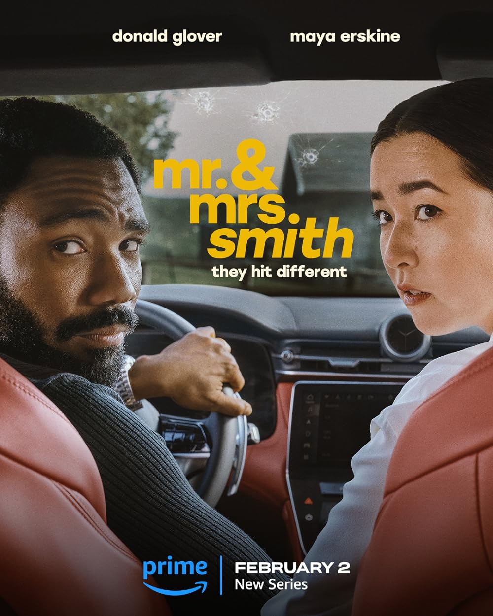 Mr. & Mrs. Smith (February 2) - Prime VideoThe series, starring Donald Glover and Maya Erskine, follows two strangers recruited by a mysterious spy agency who are offered a life of espionage, wealth, and world travel. The catch: they must assume new identities and enter into an arranged marriage.
