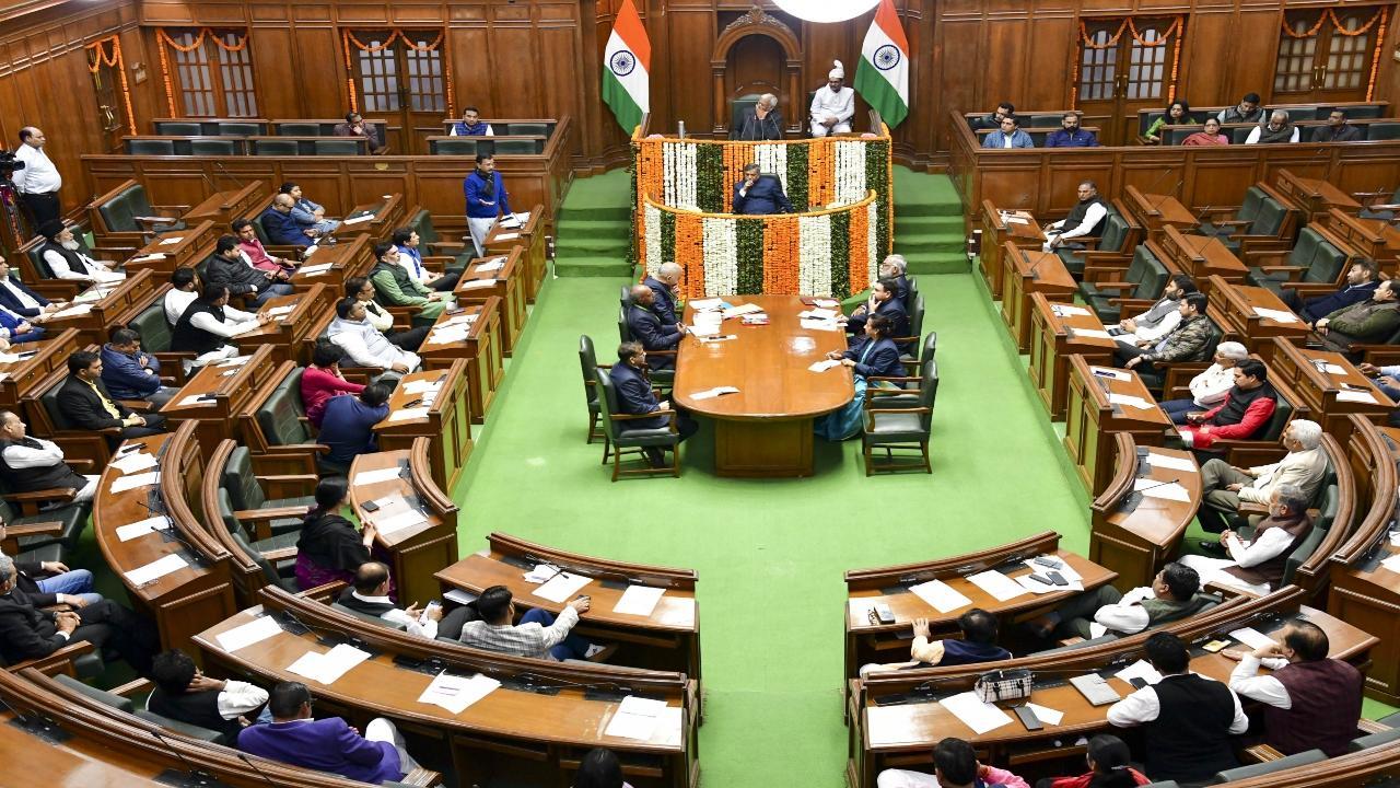 Delhi Chief Minister Arvind Kejriwal addresses during his confidence motion in the Delhi Assembly, in New Delhi, Saturday, Feb. 17, 2024. PTI Photo
