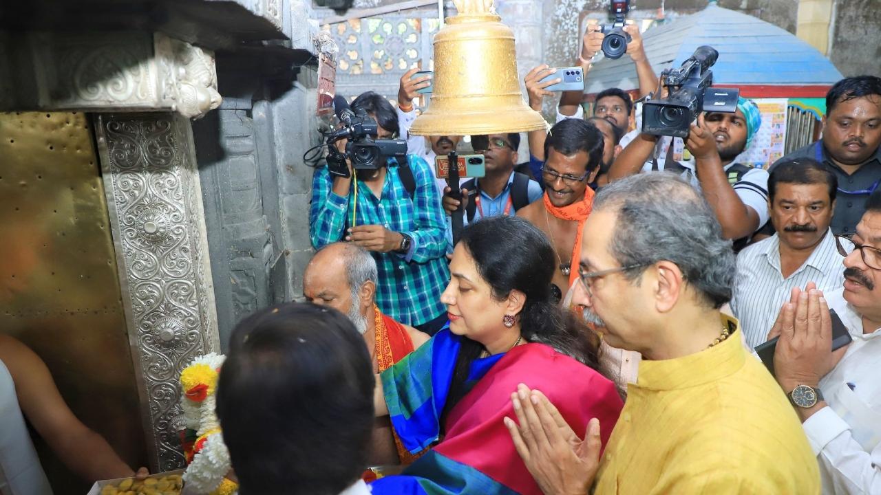Uddhav and Rashmi Thackeray offered prayers at the ancient 'Dhutapapeshwar' temple in Dhopeshwar village of Rajapur 