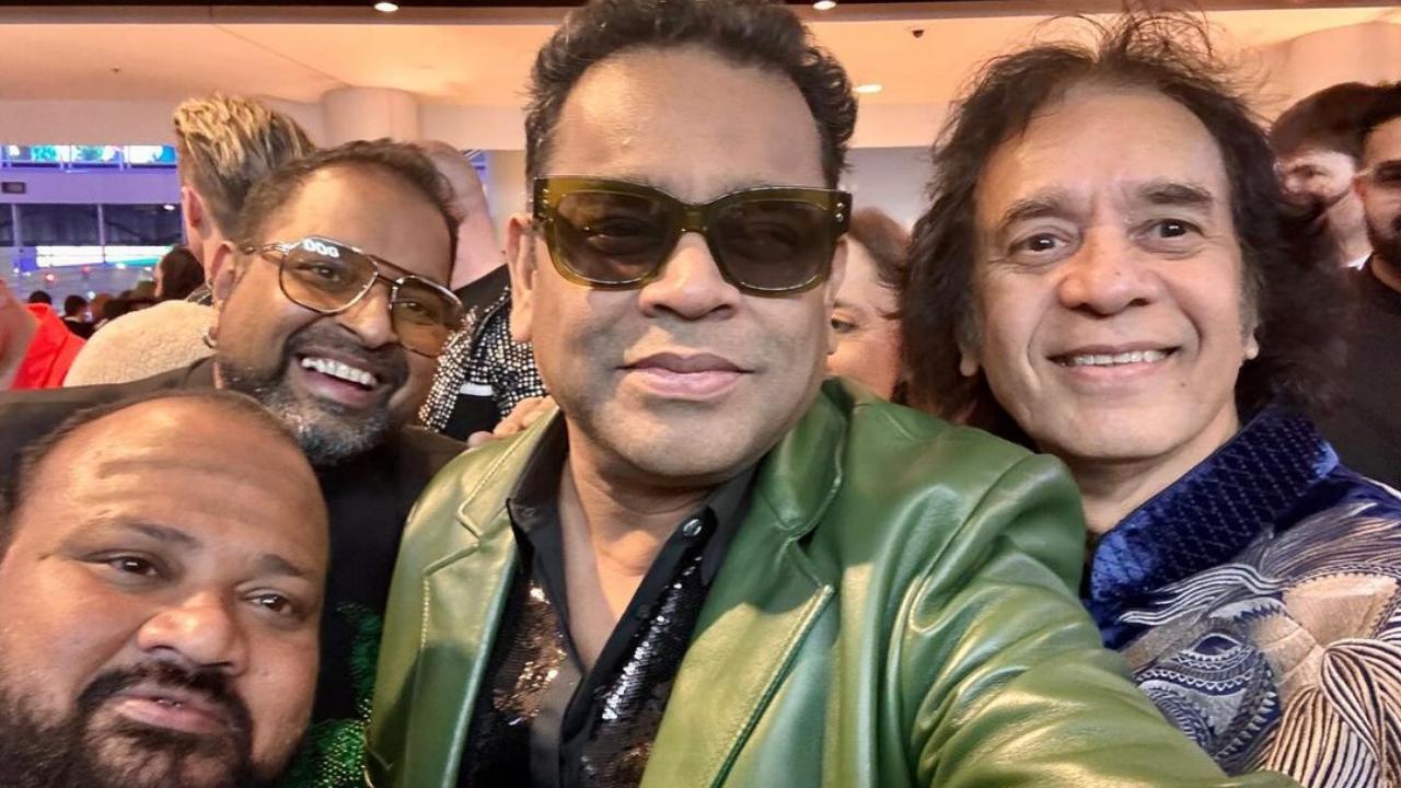 Grammys 2024: AR Rahman clicks selfie with Indian winners Shankar Mahadevan, Zakir Hussain and Selva Ganesh