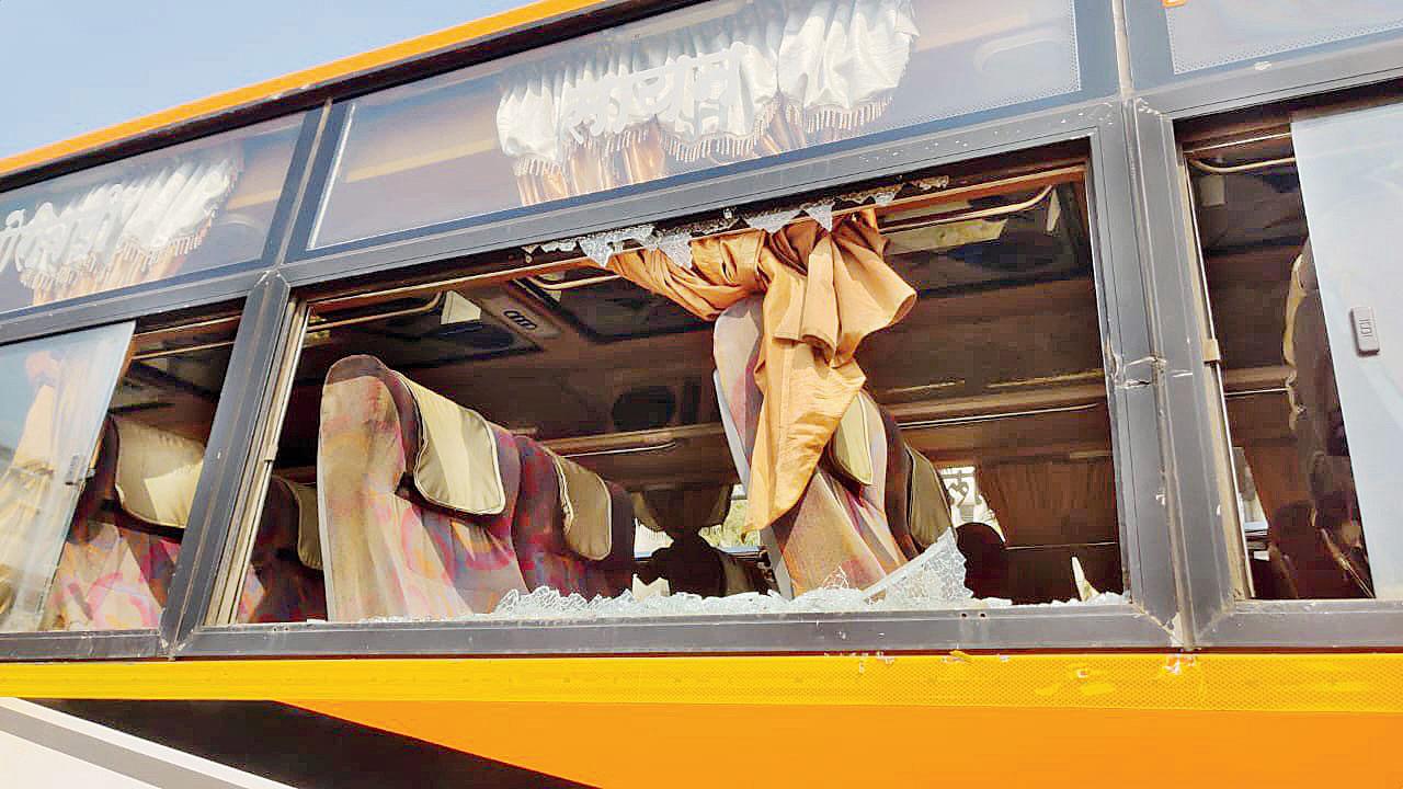 The windowpane that broke after the bus collided with Siddhi