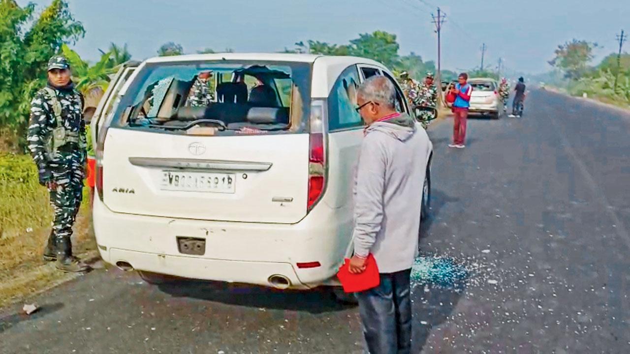 A vehicle which was damaged by Sajahan’s supporters. File pic