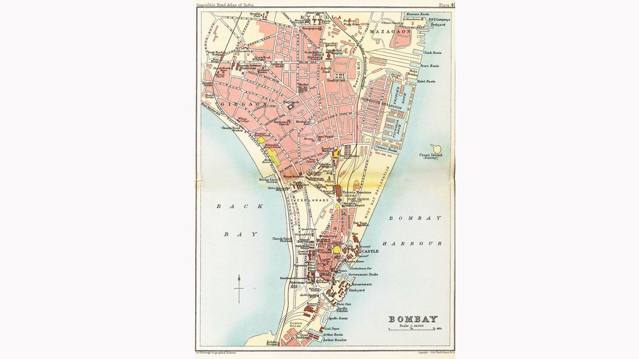 Kumar sourced old Bombay maps, including one from Constable’s Hand Atlas of 1893 (in pic), and others provided by Ian Poyntz (at Indianwaterportal.org). She had them enlarged, printed and framed on the wall above where she worked, and would find herself frequently looking up to check and confirm if her characters were moving and walking about in the right places, which of these were likely to be crowded, how the character of a street too changed as one moved from the city’s south to parts northward. Pic/Wikimedia Commons