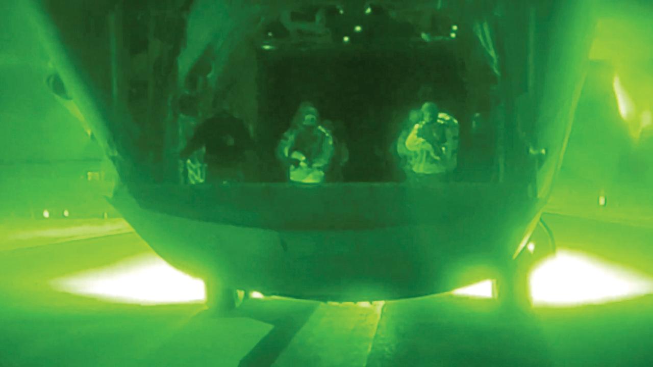 C-130J aircraft of the Indian Air Force carries out a night landing at the Kargil airstrip, in Ladakh. Pic/PTI  