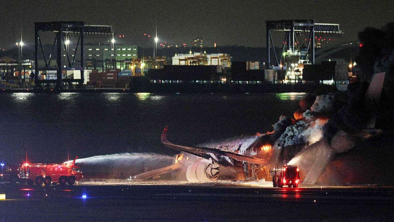 The pilot of the Coast Guard's Bombardier Dash-8 plane escaped but the five crew members died, Saito said. The aircraft was preparing to take off to deliver aid to an area affected by a major earthquake on Monday, officials said.