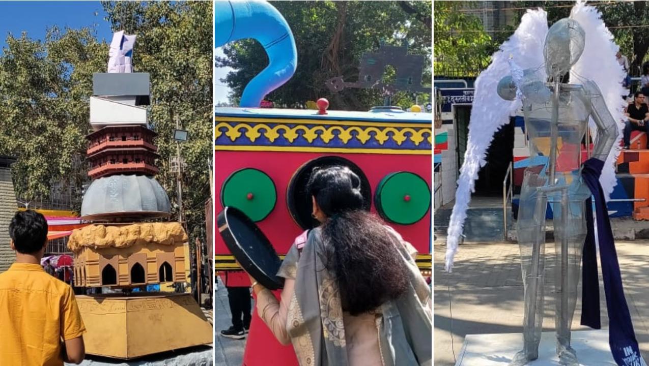 It not only has art installations for the blind but also others that depict humanity's evolution, consumerism, rediscovery of nature, and reliving Mumbai of the past. Photos Courtesy: Nascimento Pinto