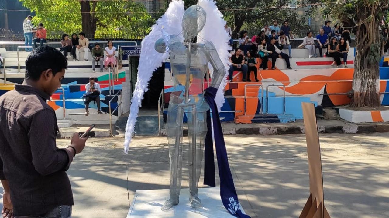 Among the many art installations that caught people's attention, 'Natura' with its metal frame and wings showcases much more. Another creation from RV University in Bengaluru's School of Design And Innovation, artists Aditi Rao, Aditya H R, Chiranthana A M, Gargi Mathur and Niharika K V, use metal and nature to unravel a poignant narrative of humanity's reawakening to its inherent connection to nature. They want the figure's gaze at the bird to become a powerful symbol of rediscovery, its tattered waist a depiction of vulnerability, and the wings a metaphorical reawakening to the world around us.