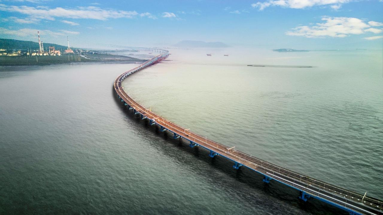 The Mumbai Trans Harbour Link (MTHL) Road Bridge connects the Mumbai with Navi Mumbai. It is the longest sea bridge in India. The bridge will begin in Sewri, South Mumbai and cross Thane Creek north of Elephant Island and will terminate at Chirle village, near Nhava Sheva.