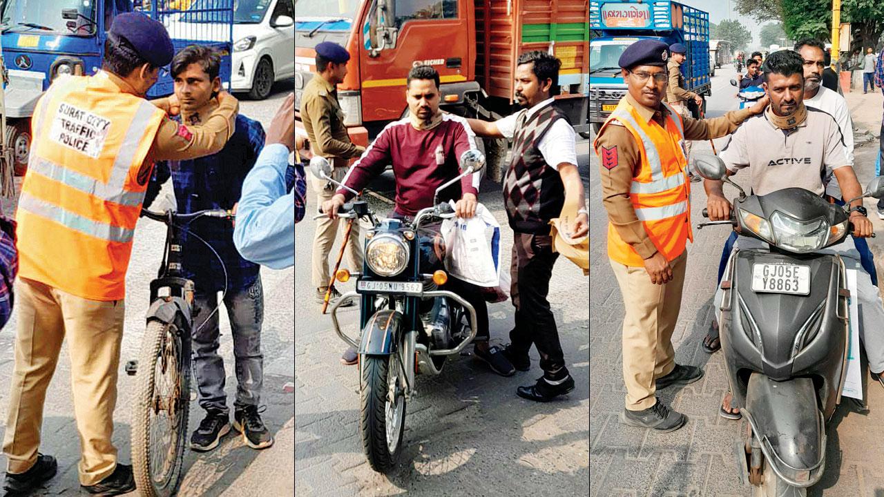 Surat traffic cops provide neckbands