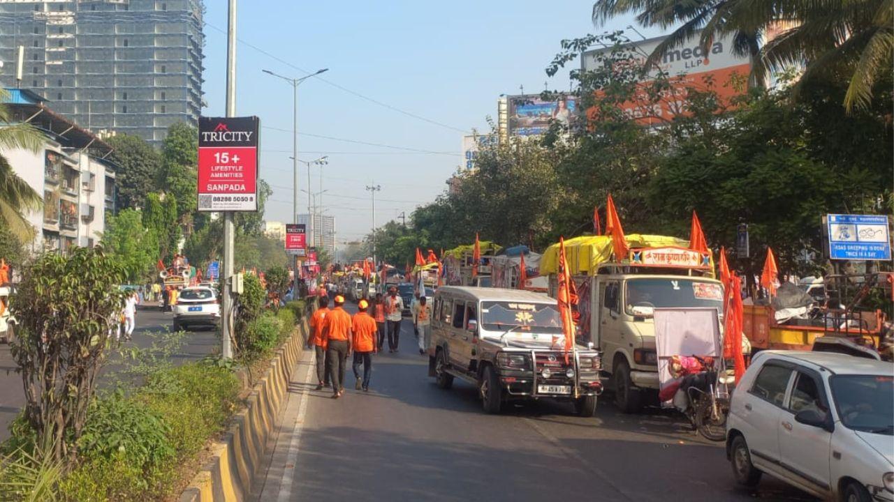 Maratha activists, riding bikes, cars, jeeps, tempos, and trucks, converged at the Agriculture Produce Market Committee (APMC) on the outskirts of Mumbai early morning. 