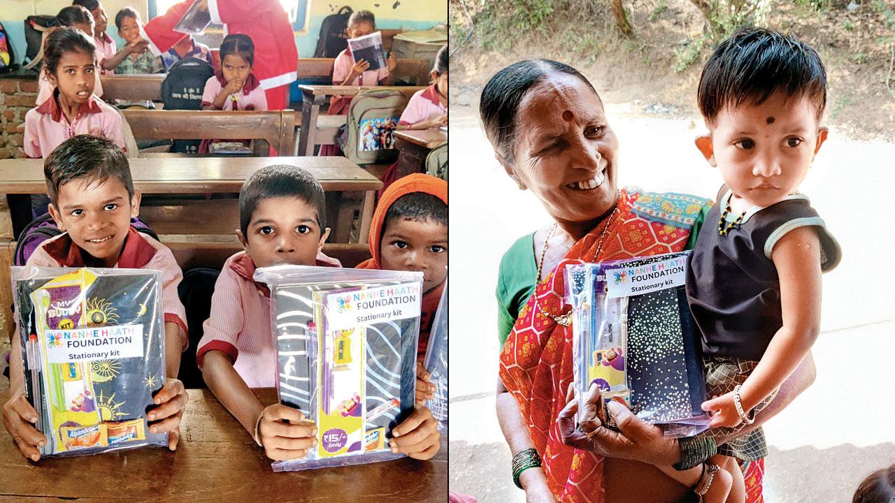 Children show off their new books