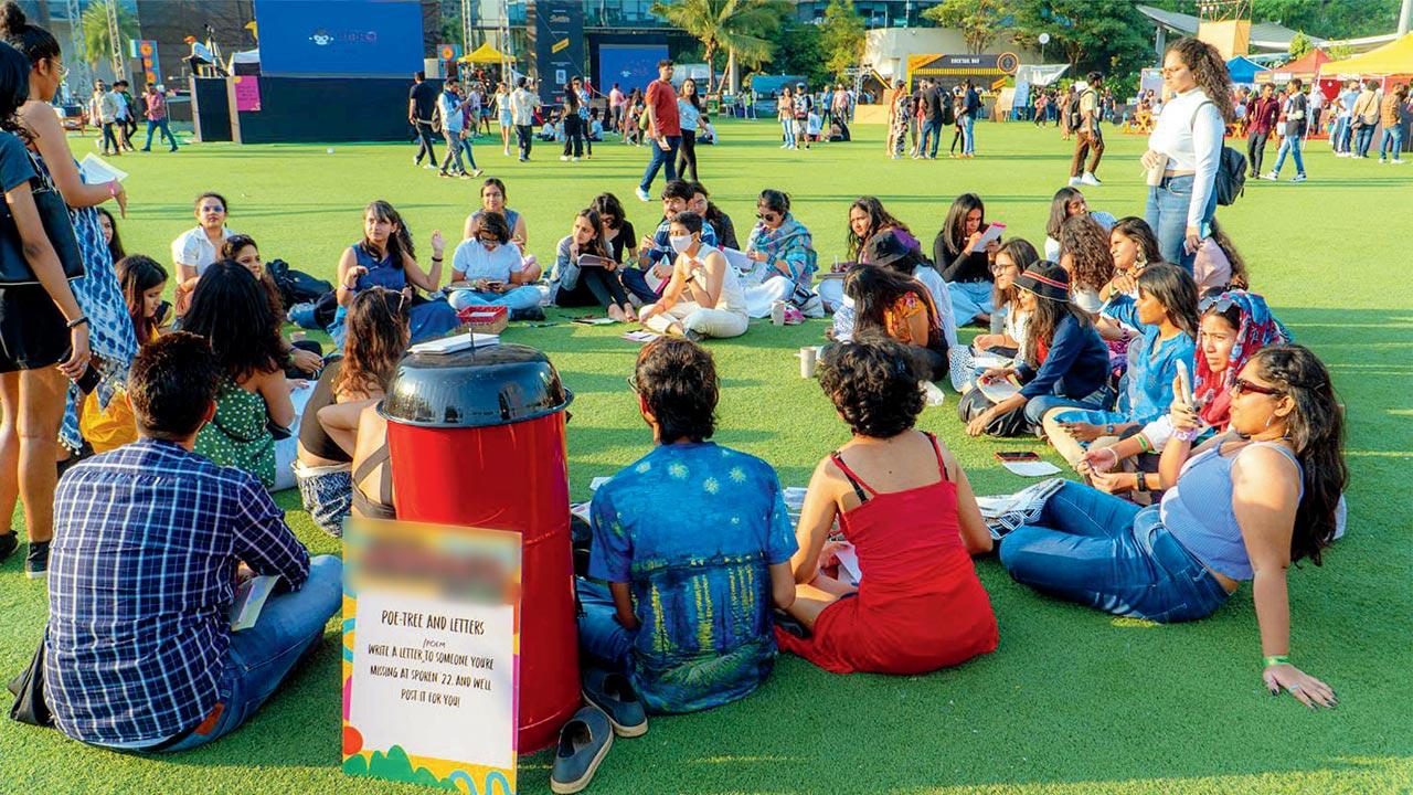 Visitors gather for a group activity 
