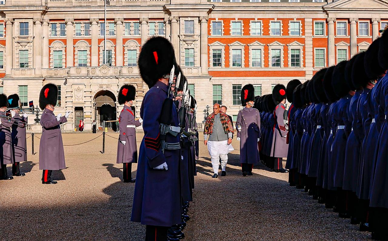 Earlier on Tuesday, Defence Minister Rajnath Singh was given full ceremony Guard of Honour at the Horse Guards Parade grounds in London