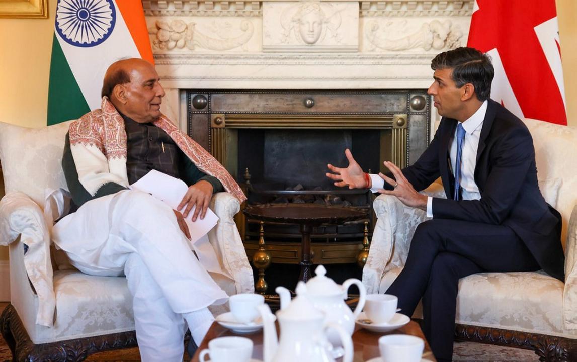 In Photos: Defence Minister Rajnath Singh meets UK PM Rishi Sunak in London
