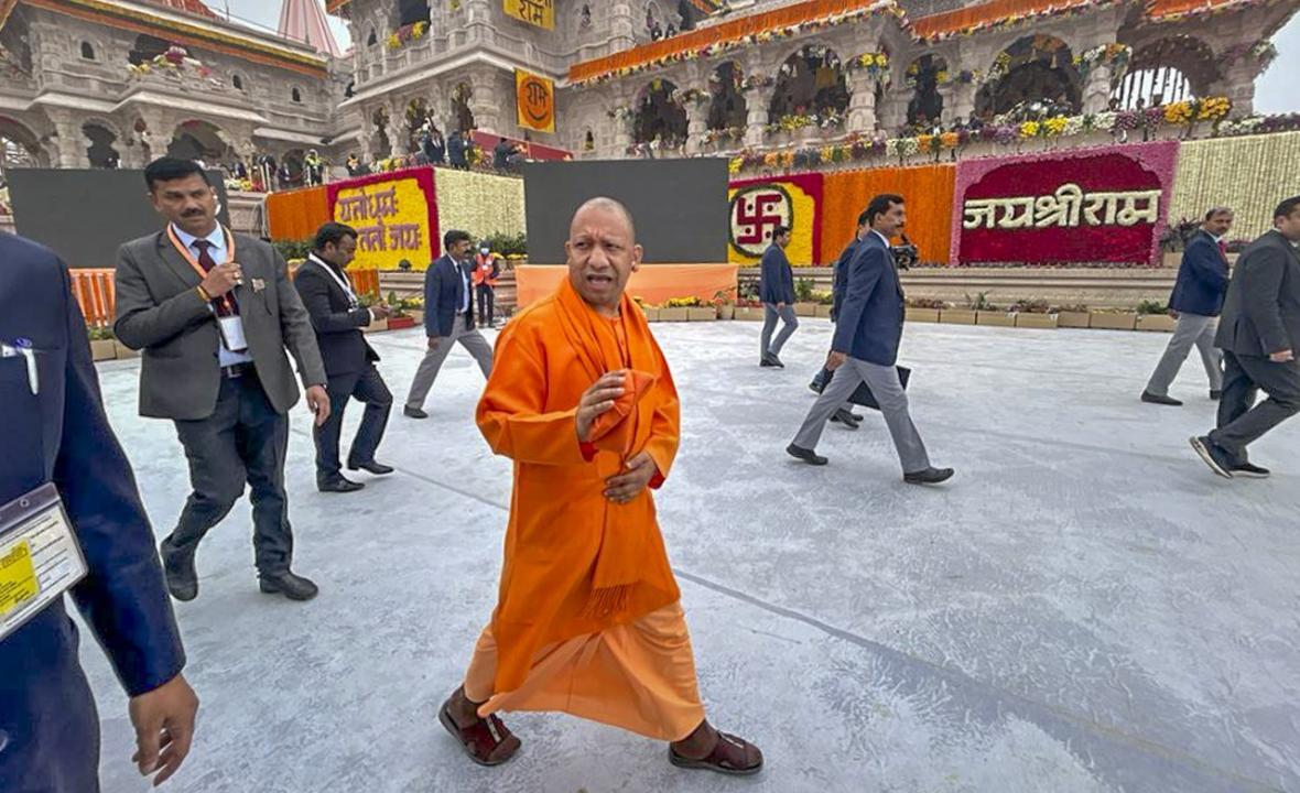 Adityanath visits Ayodhya to see arrangements at Ram temple