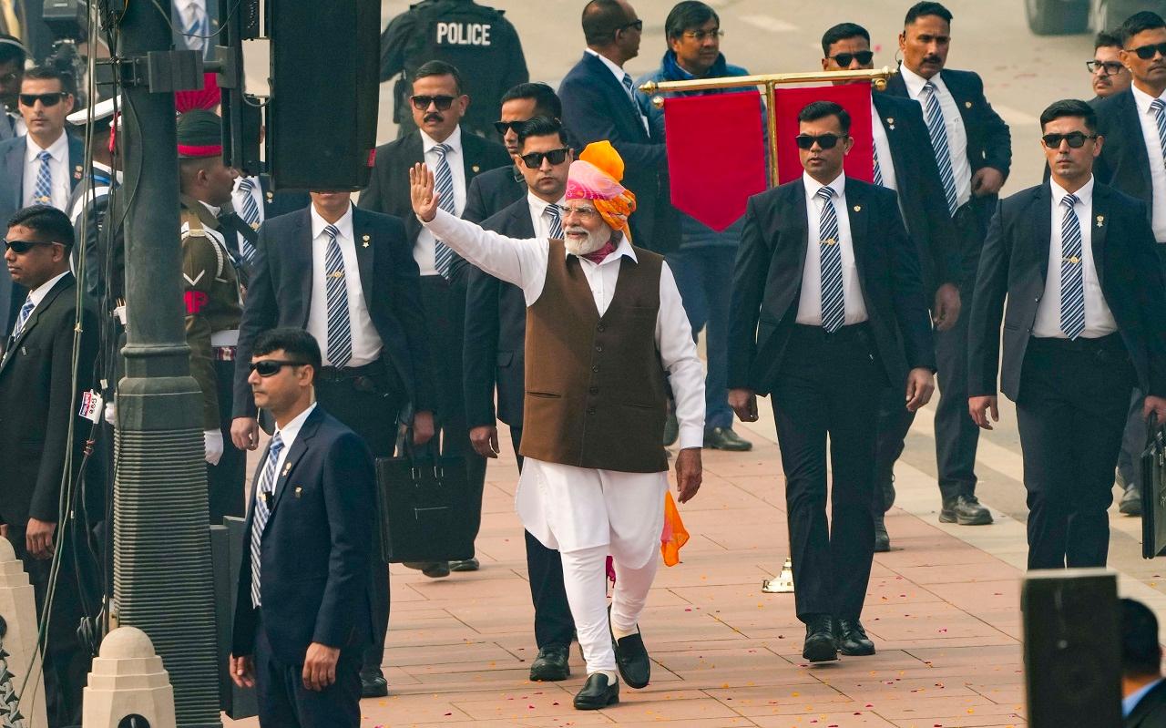 The attendees erupted into cheer when the PM passed by their enclosures and welcomed him with claps and slogans of 'Bharat Mata ki Jai