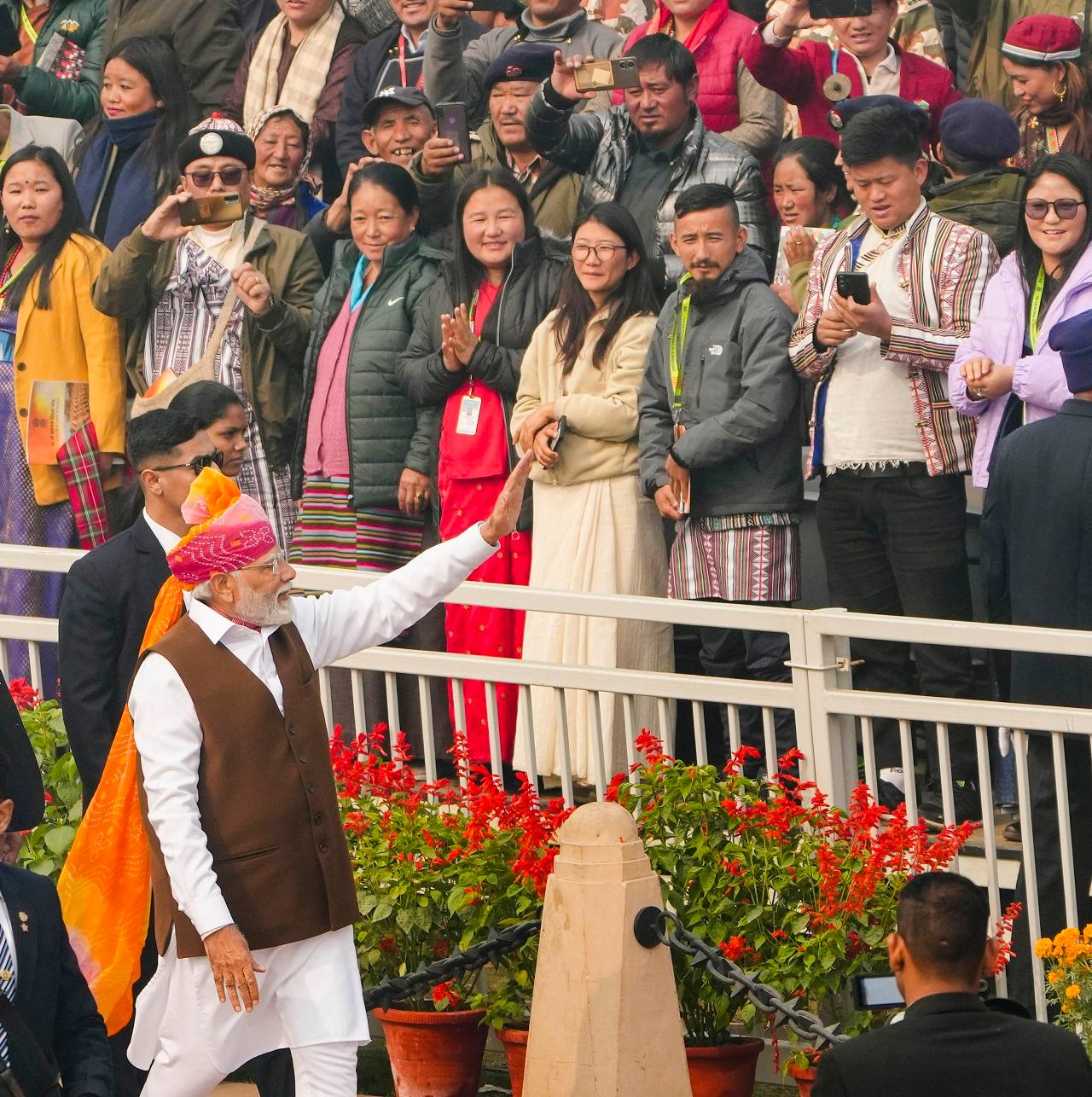In another first, the parade was heralded by over 100 women artistes playing Indian musical instruments such as sankh, naadswaram and nagada instead of traditional military bands kickstarting the celebrations