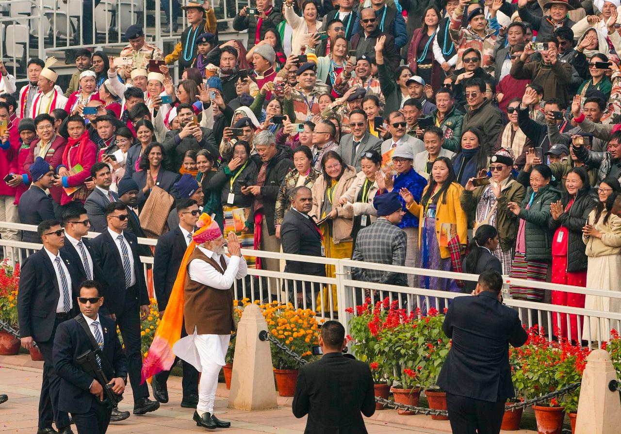 India celebrated its 75th Republic Day on Friday with a grand display of its women power, rich cultural heritage and military might comprising missiles, warplanes, surveillance gadgets and lethal weapon systems with French President Emmanuel Macron gracing the occasion as the chief guest