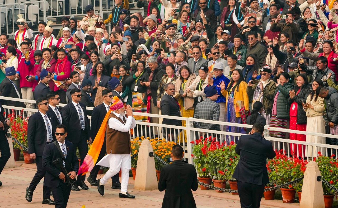 The Republic Day Parade at the Kartavya Path in the heart of the national capital commenced with President Droupadi Murmu taking the salute shortly after she and Macron, flanked by the Indian president's bodyguards, arrived in a 'traditional buggy'
