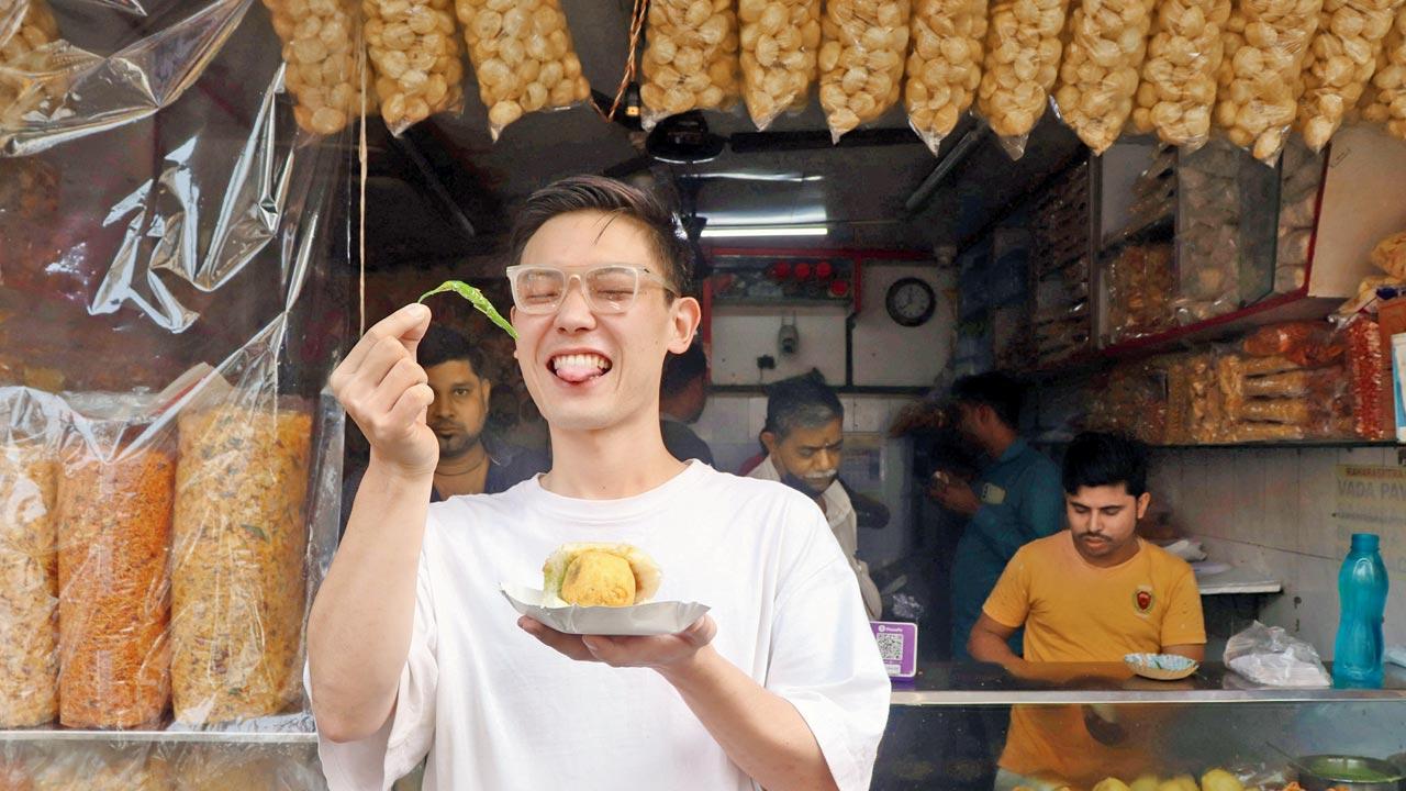 Koki Shishido at the vada pav centr