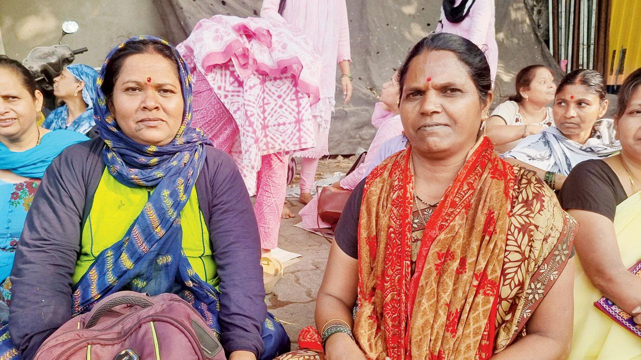 Protesters Sujata Indalkar and Sangeeta Dande