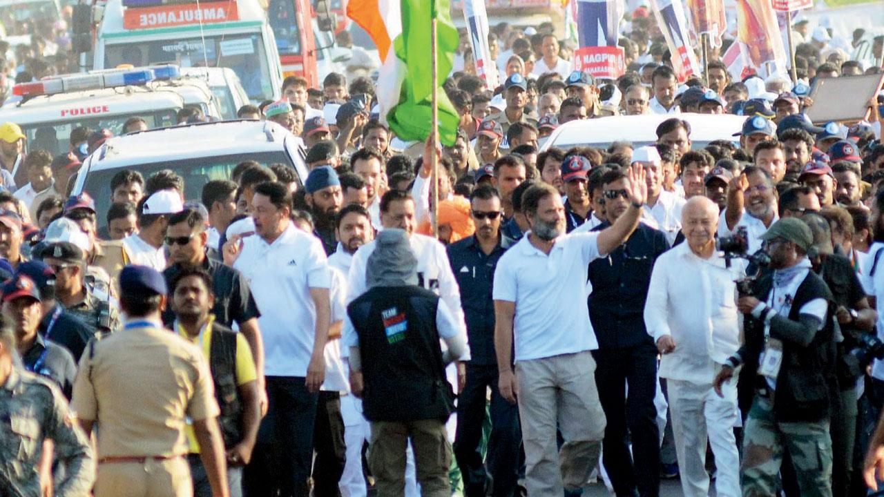 Rahul Gandhi at the Bharat Jodo Yatra 2023 in Nanded. FILE PIC