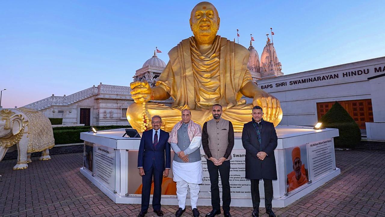 IN PHOTOS: Rajnath Singh visits London's BAPS Swaminarayan Temple