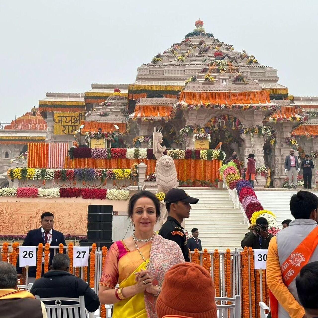 Hema Malini, who has attended the Ram Mandir Pran-Pratishtha ceremony, has dropped first pictures from her visit