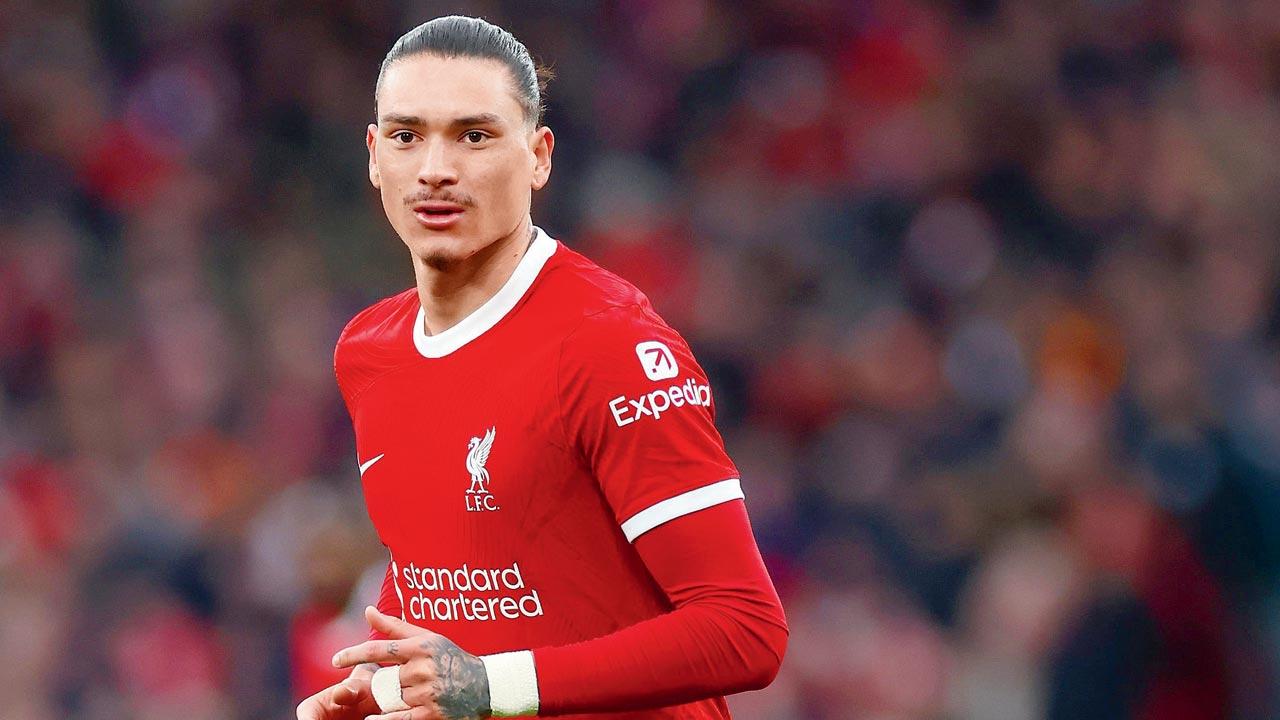 Liverpool goalscorer Darwin Nunez during the match against Norwich City at Anfield on Sunday. Pics/Getty Images