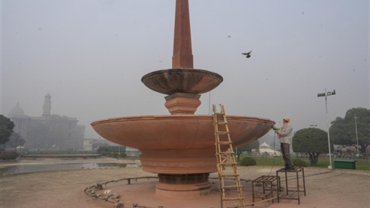 Preparations underway at lawns along Kartavya Path for the Republic Day Parade 2024