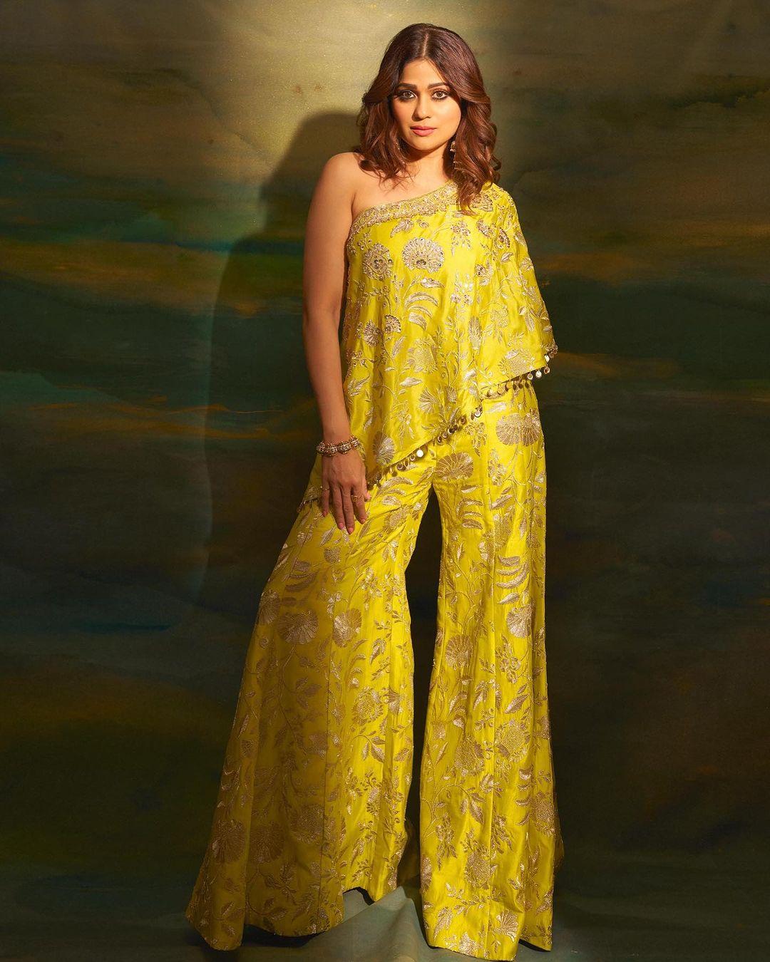 Shamita's indo-western allure shines in a super-hot yellow palazzo and stylish top ensemble