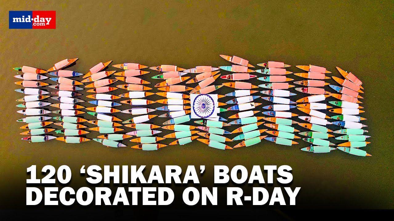 Rooftops of 120 ‘Shikara’ boats on Dal Lake decorated in Tricolour